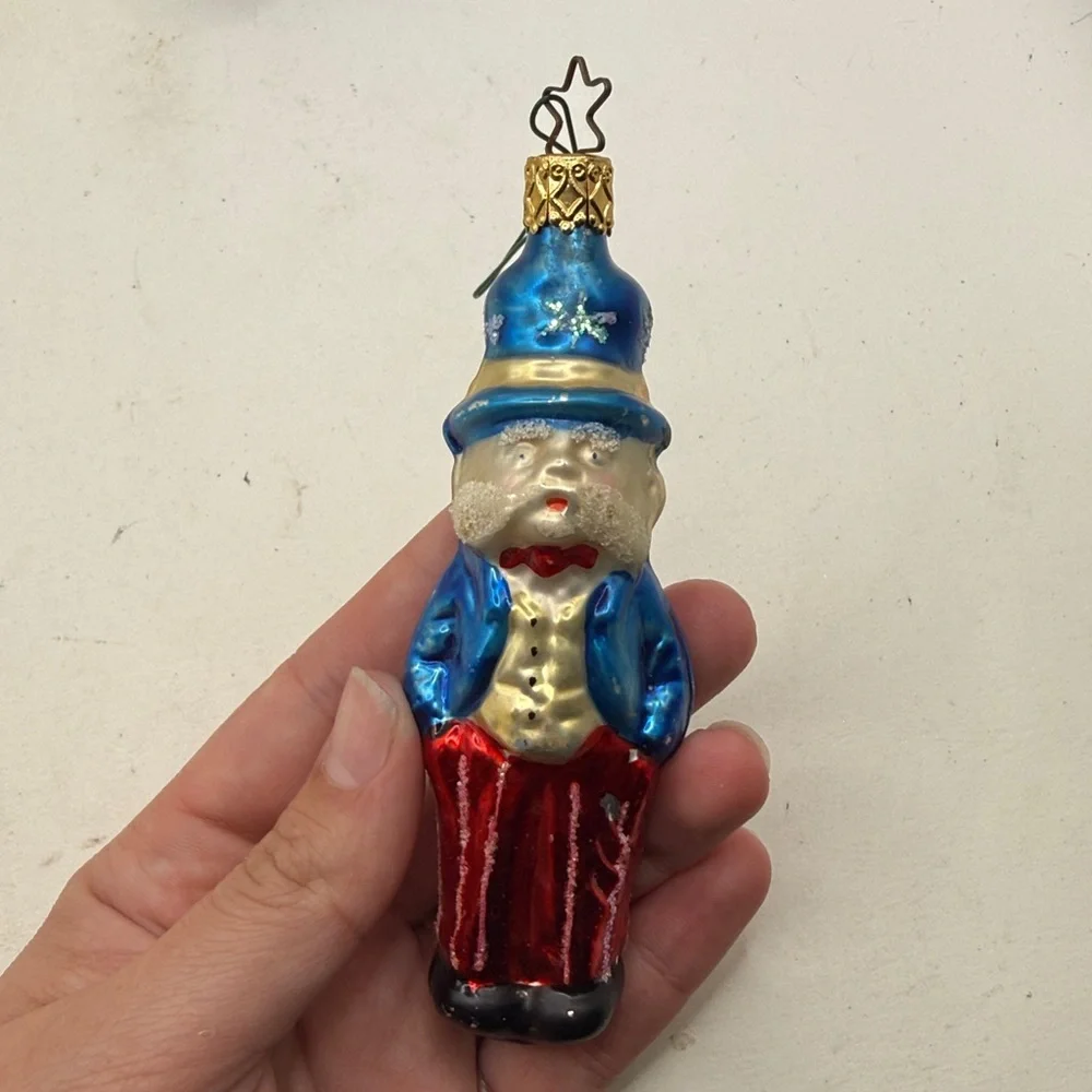 Vtg Inge Glas Germany Glass Ornament Uncle Sam Patriotic Christmas Collectible